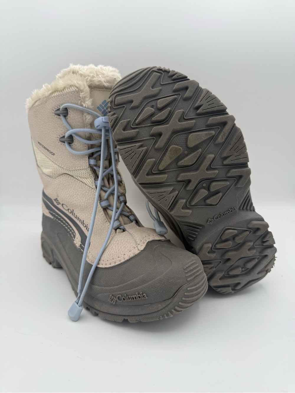 Youth Columbia Bugaboot Plus IV Omni-Heat Waterproof Cream Winter Boots Size 6